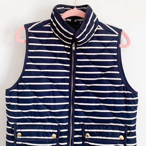 J. Crew Navy Blue White Stripe Down Puffer Vest Medium - Picture 2 of 7